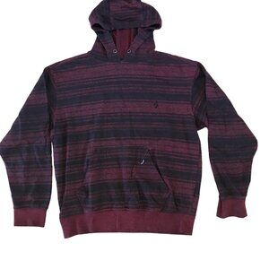 Volcom Hoodie Mens Large Red Black With Stripes Pocket Classic